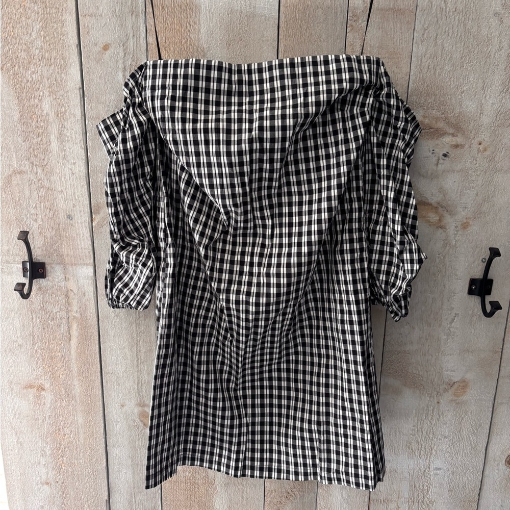 1 STATE Black & White Gingham Off-Shoulder Tunic